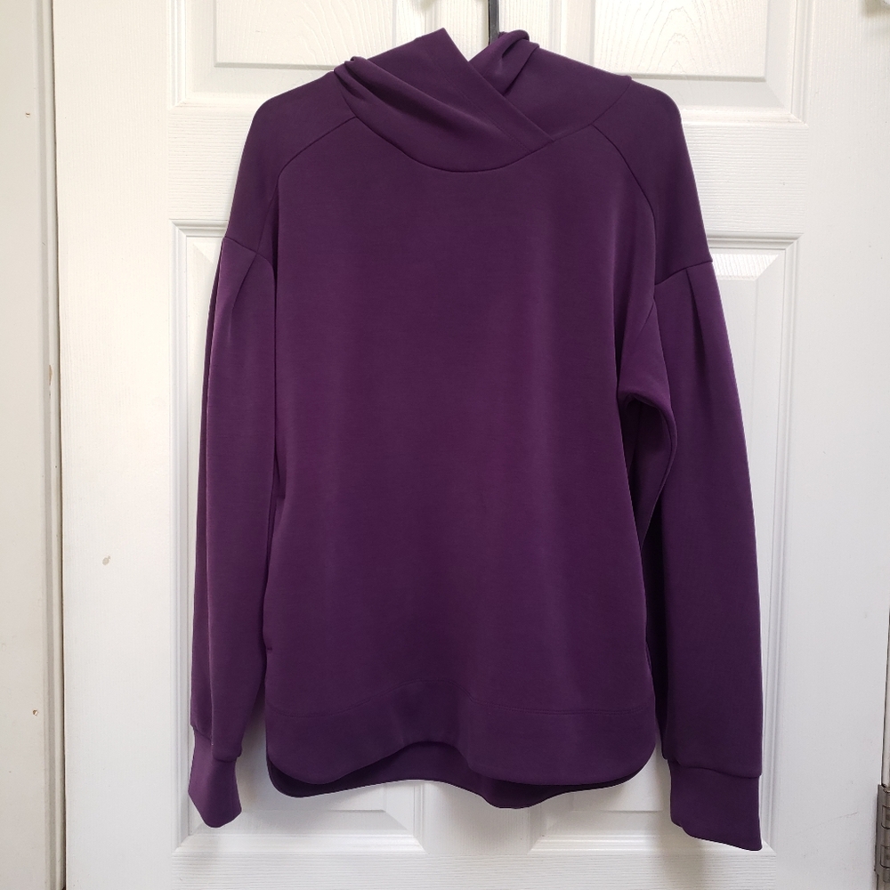 Calia Purple Pleated Shoulder Soft Scuba Sweatshirt Cupro Hoodie